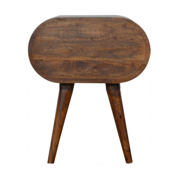 HomeRoots 21" Rustic Solid Mango Wood Oval Nightstand with Two Drawers - Vintage Charm for Any Space 651608