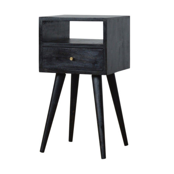 HomeRoots 22" Black Solid Wood Nightstand - Modern Compact Design with Drawer & Open Shelf for Smart Storage 651609