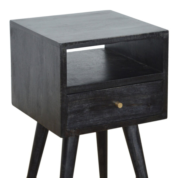 HomeRoots 22" Black Solid Wood Nightstand - Modern Compact Design with Drawer & Open Shelf for Smart Storage 651609
