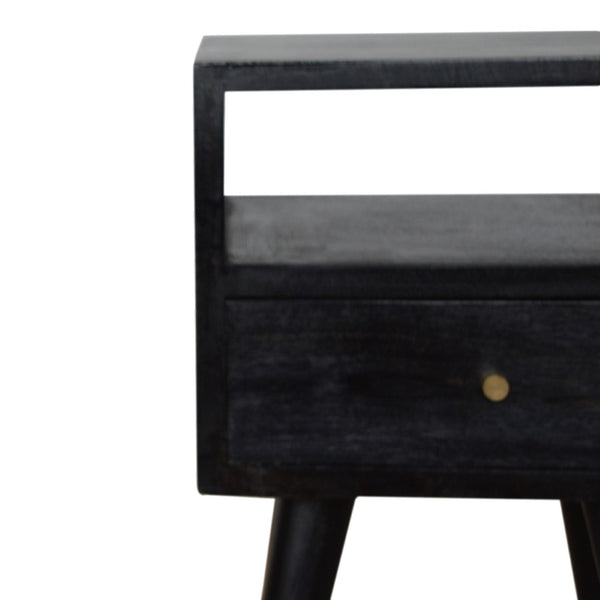 HomeRoots 22" Black Solid Wood Nightstand - Modern Compact Design with Drawer & Open Shelf for Smart Storage 651609
