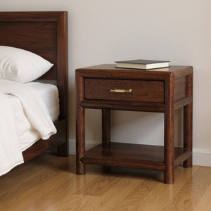 HomeRoots 20" Chestnut Solid Wood Nightstand - Rustic Charm with Drawer & Open Shelf for Versatile Use 651610