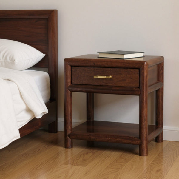 HomeRoots 20" Chestnut Solid Wood Nightstand - Rustic Charm with Drawer & Open Shelf for Versatile Use 651610