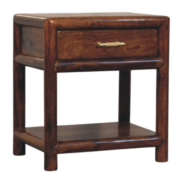 HomeRoots 20" Chestnut Solid Wood Nightstand - Rustic Charm with Drawer & Open Shelf for Versatile Use 651610
