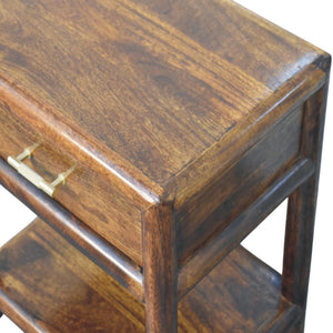 HomeRoots 20" Chestnut Solid Wood Nightstand - Rustic Charm with Drawer & Open Shelf for Versatile Use 651610