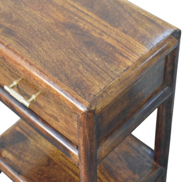 HomeRoots 20" Chestnut Solid Wood Nightstand - Rustic Charm with Drawer & Open Shelf for Versatile Use 651610