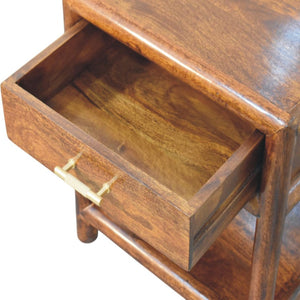 HomeRoots 20" Chestnut Solid Wood Nightstand - Rustic Charm with Drawer & Open Shelf for Versatile Use 651610