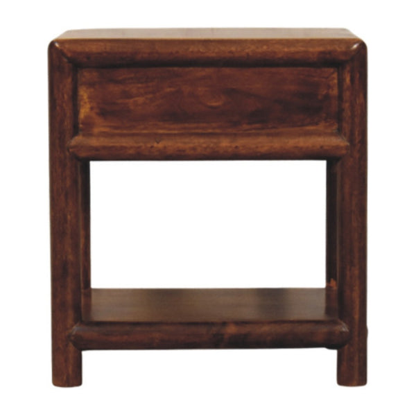 HomeRoots 20" Chestnut Solid Wood Nightstand - Rustic Charm with Drawer & Open Shelf for Versatile Use 651610