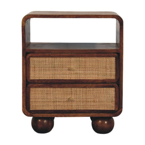 HomeRoots 22" Handcrafted Solid Mango Wood Nightstand with Cane Rattan Drawers – Versatile & Stylish Accent Piece 651611