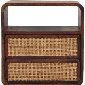HomeRoots 22" Handcrafted Solid Mango Wood Nightstand with Cane Rattan Drawers – Versatile & Stylish Accent Piece 651611