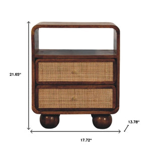 HomeRoots 22" Handcrafted Solid Mango Wood Nightstand with Cane Rattan Drawers – Versatile & Stylish Accent Piece 651611