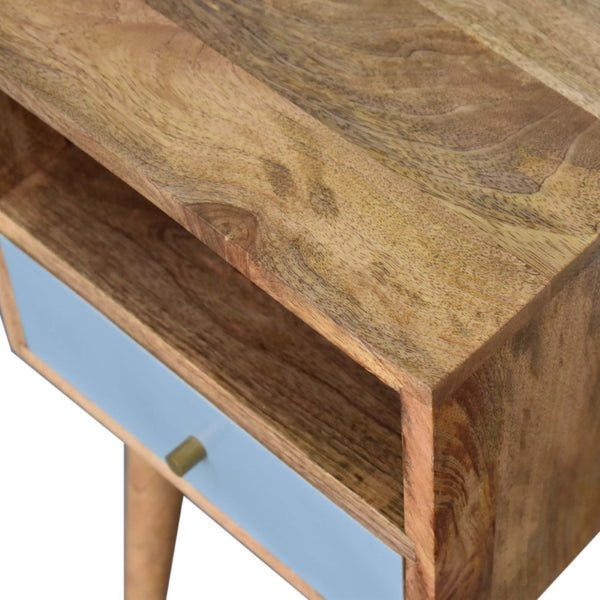 HomeRoots 22" Handcrafted Solid Mango Wood Nightstand with Blue Drawer - Stylish, Versatile, and Durable Storage Solution 651612