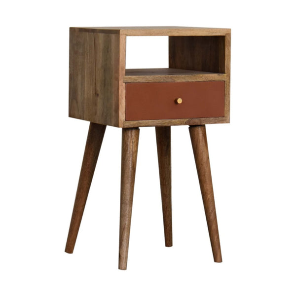 HomeRoots 22" Handcrafted Solid Mango Wood Nightstand with Colorful Drawer & Open Shelf for Stylish Storage 651613