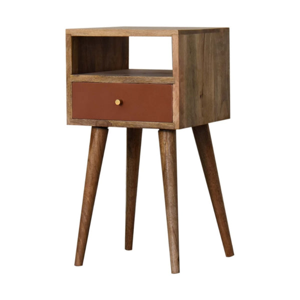 HomeRoots 22" Handcrafted Solid Mango Wood Nightstand with Colorful Drawer & Open Shelf for Stylish Storage 651613