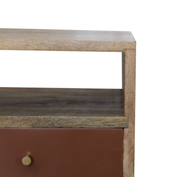 HomeRoots 22" Handcrafted Solid Mango Wood Nightstand with Colorful Drawer & Open Shelf for Stylish Storage 651613