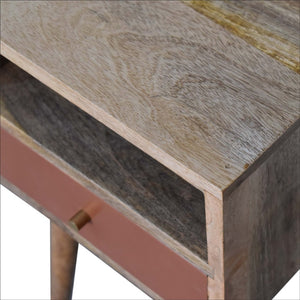 HomeRoots 22" Handcrafted Solid Mango Wood Nightstand with Colorful Drawer & Open Shelf for Stylish Storage 651613