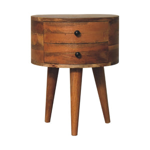 HomeRoots 20" Brown and Oak Solid Wood Nightstand - Handcrafted Oval Design with 2 Drawers for Stylish Storage 651614