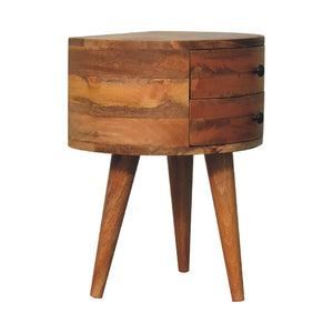 HomeRoots 20" Brown and Oak Solid Wood Nightstand - Handcrafted Oval Design with 2 Drawers for Stylish Storage 651614