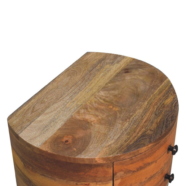 HomeRoots 20" Brown and Oak Solid Wood Nightstand - Handcrafted Oval Design with 2 Drawers for Stylish Storage 651614