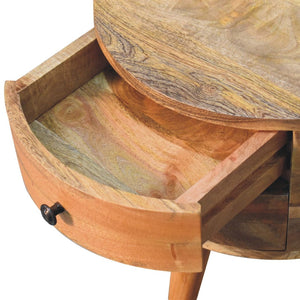 HomeRoots 20" Brown and Oak Solid Wood Nightstand - Handcrafted Oval Design with 2 Drawers for Stylish Storage 651614