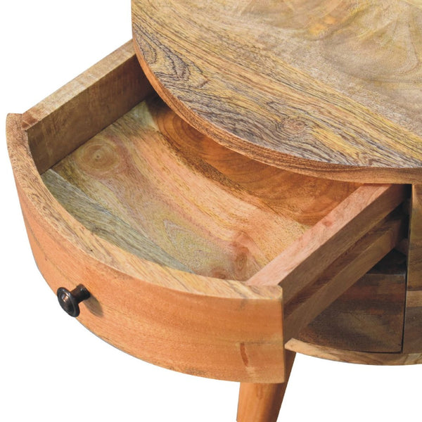 HomeRoots 20" Brown and Oak Solid Wood Nightstand - Handcrafted Oval Design with 2 Drawers for Stylish Storage 651614