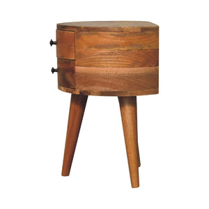HomeRoots 20" Brown and Oak Solid Wood Nightstand - Handcrafted Oval Design with 2 Drawers for Stylish Storage 651614