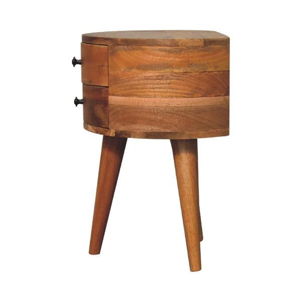 HomeRoots 20" Brown and Oak Solid Wood Nightstand - Handcrafted Oval Design with 2 Drawers for Stylish Storage 651614