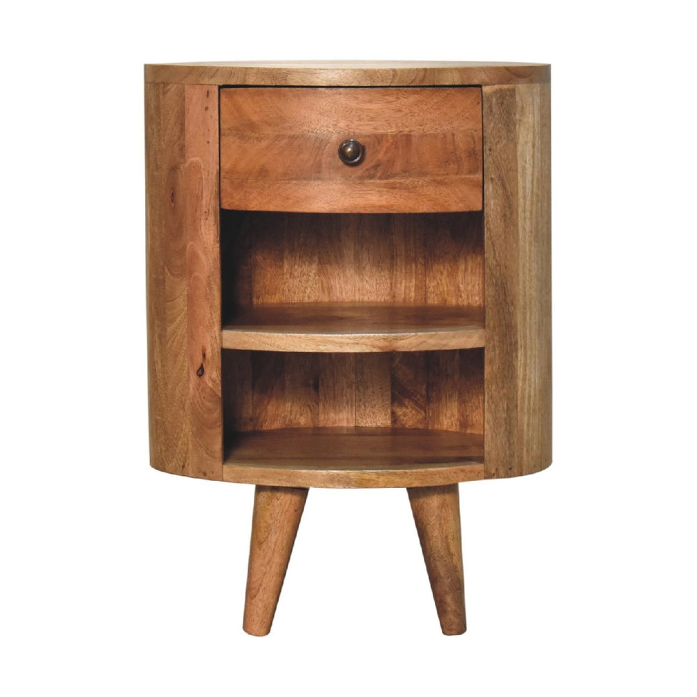 HomeRoots 22" Brown Round Nightstand with Drawer & Shelves - Stylish Solid Wood Design for Modern Spaces 651615