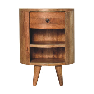 HomeRoots 22" Brown Round Nightstand with Drawer & Shelves - Stylish Solid Wood Design for Modern Spaces 651615