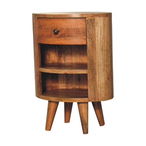 HomeRoots 22" Brown Round Nightstand with Drawer & Shelves - Stylish Solid Wood Design for Modern Spaces 651615