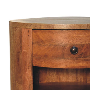 HomeRoots 22" Brown Round Nightstand with Drawer & Shelves - Stylish Solid Wood Design for Modern Spaces 651615