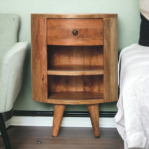 HomeRoots 22" Brown Round Nightstand with Drawer & Shelves - Stylish Solid Wood Design for Modern Spaces 651615