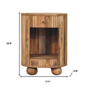 HomeRoots 23" Handcrafted Solid Mango Wood Oval Nightstand with Ribbed Texture & Practical Storage Solutions 651616