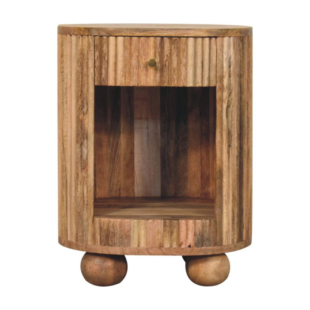 HomeRoots 23" Handcrafted Solid Mango Wood Oval Nightstand with Ribbed Texture & Practical Storage Solutions 651616