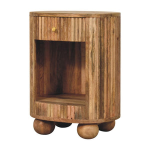 HomeRoots 23" Handcrafted Solid Mango Wood Oval Nightstand with Ribbed Texture & Practical Storage Solutions 651616