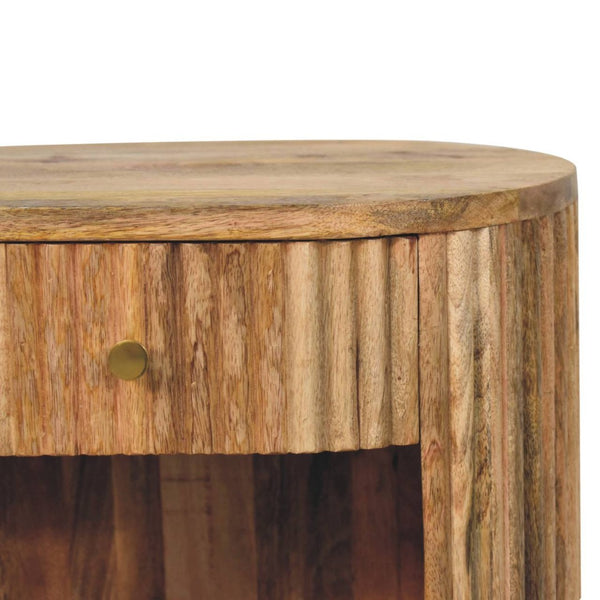 HomeRoots 23" Handcrafted Solid Mango Wood Oval Nightstand with Ribbed Texture & Practical Storage Solutions 651616
