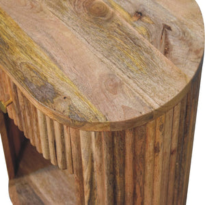 HomeRoots 23" Handcrafted Solid Mango Wood Oval Nightstand with Ribbed Texture & Practical Storage Solutions 651616