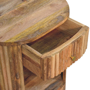 HomeRoots 23" Handcrafted Solid Mango Wood Oval Nightstand with Ribbed Texture & Practical Storage Solutions 651616