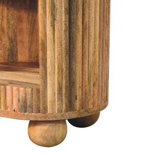 HomeRoots 23" Handcrafted Solid Mango Wood Oval Nightstand with Ribbed Texture & Practical Storage Solutions 651616