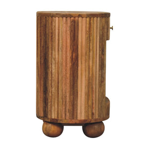 HomeRoots 23" Handcrafted Solid Mango Wood Oval Nightstand with Ribbed Texture & Practical Storage Solutions 651616