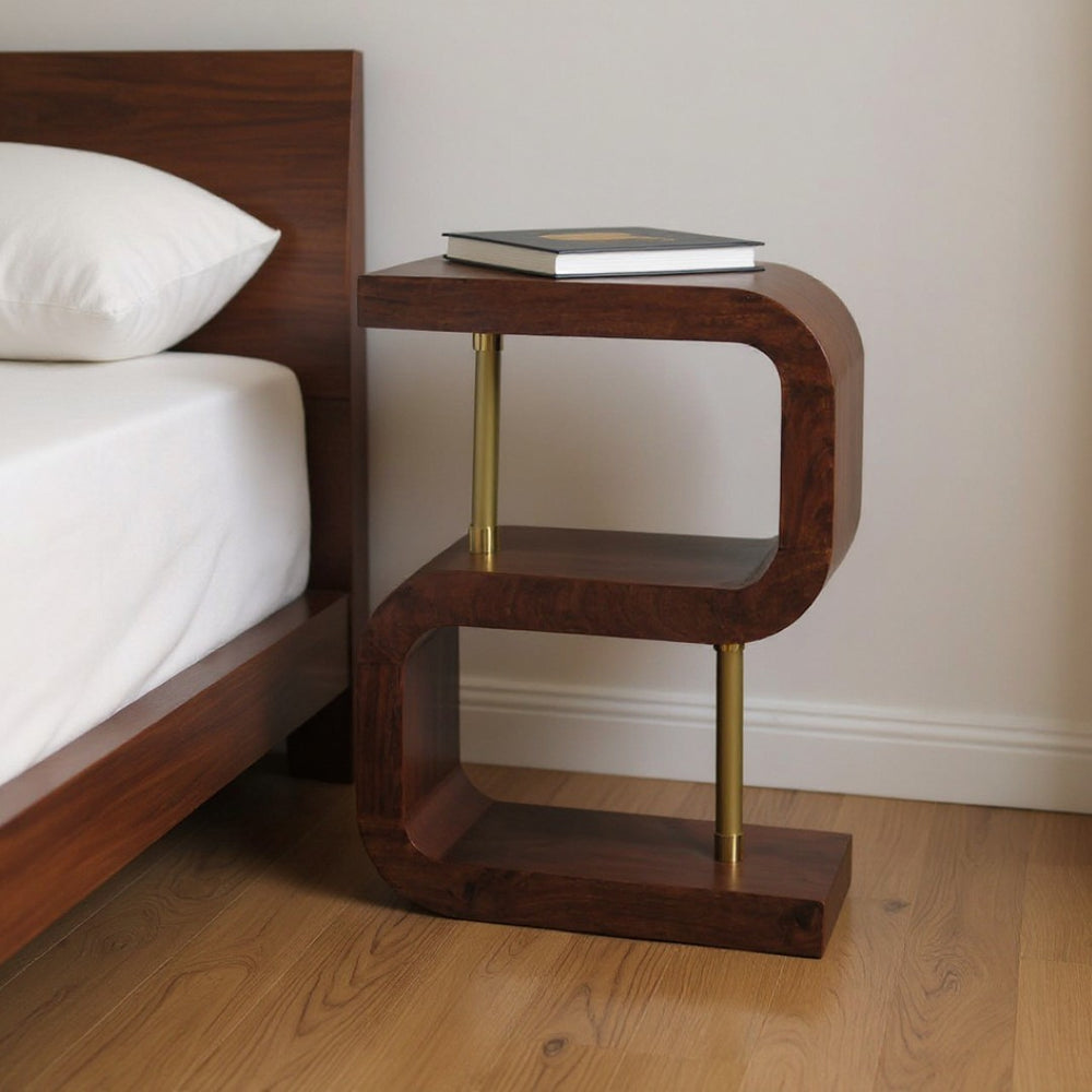 HomeRoots 24" Boutique-Style Chestnut Mango Wood Nightstand with Gold Accents for Elegant Bedroom Storage 651617