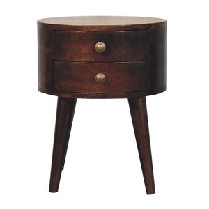 HomeRoots 20" Brown Solid Wood Round Nightstand with Two Drawers – Stylish, Space-Saving Accent Table for Any Room 651618