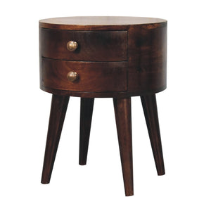 HomeRoots 20" Brown Solid Wood Round Nightstand with Two Drawers – Stylish, Space-Saving Accent Table for Any Room 651618