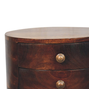 HomeRoots 20" Brown Solid Wood Round Nightstand with Two Drawers – Stylish, Space-Saving Accent Table for Any Room 651618