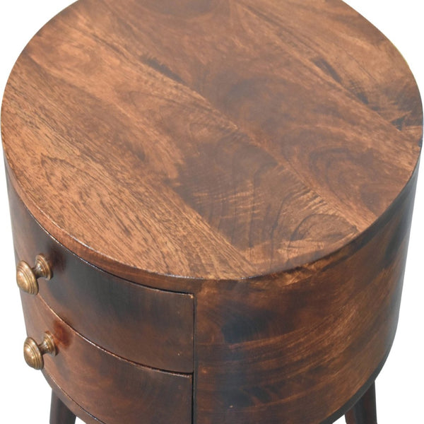 HomeRoots 20" Brown Solid Wood Round Nightstand with Two Drawers – Stylish, Space-Saving Accent Table for Any Room 651618