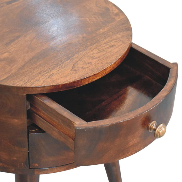 HomeRoots 20" Brown Solid Wood Round Nightstand with Two Drawers – Stylish, Space-Saving Accent Table for Any Room 651618