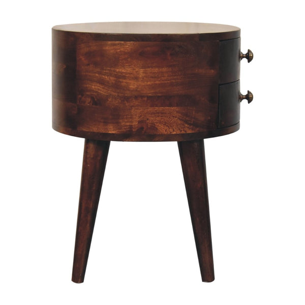 HomeRoots 20" Brown Solid Wood Round Nightstand with Two Drawers – Stylish, Space-Saving Accent Table for Any Room 651618