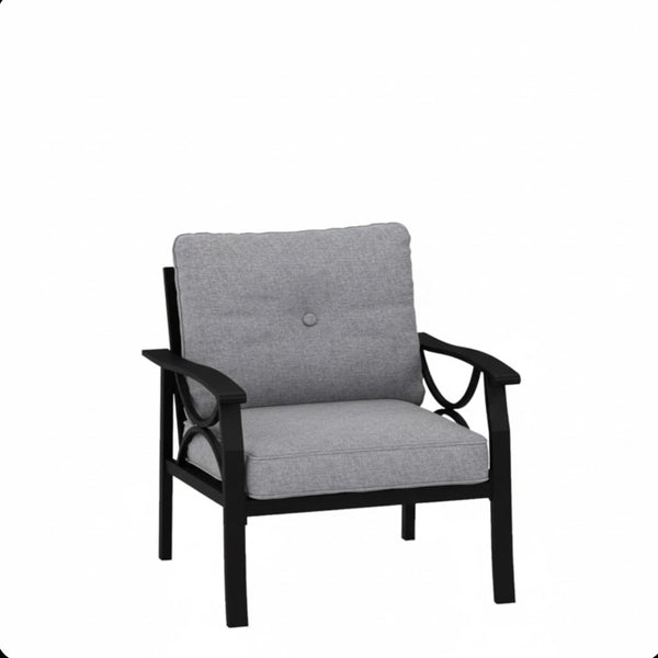 English Elm Set of 2 Outdoor Steel Armchairs Powder Coated Matte Frame with Cushioned Patio Seating Black+ Gray B082P455145