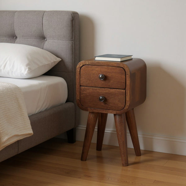 HomeRoots 16" Stylish Brown Solid Wood Nightstand with Two Drawers – Versatile Compact Design for Any Room 651620