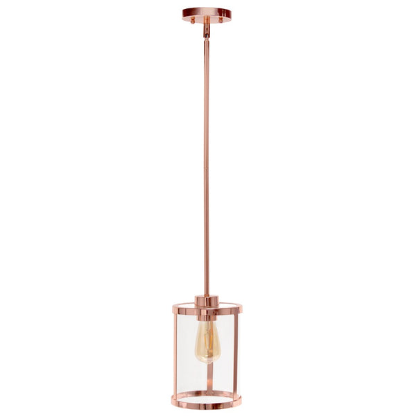 HomeRoots Rose Gold Cylinder Ceiling Light - Modern Iron Fixture with Adjustable Length & Clear Glass Shades 651631