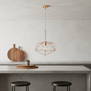 HomeRoots Rose Gold Caged Iron Ceiling Light – Modern Industrial Pendant with Adjustable Hanging Design 651635